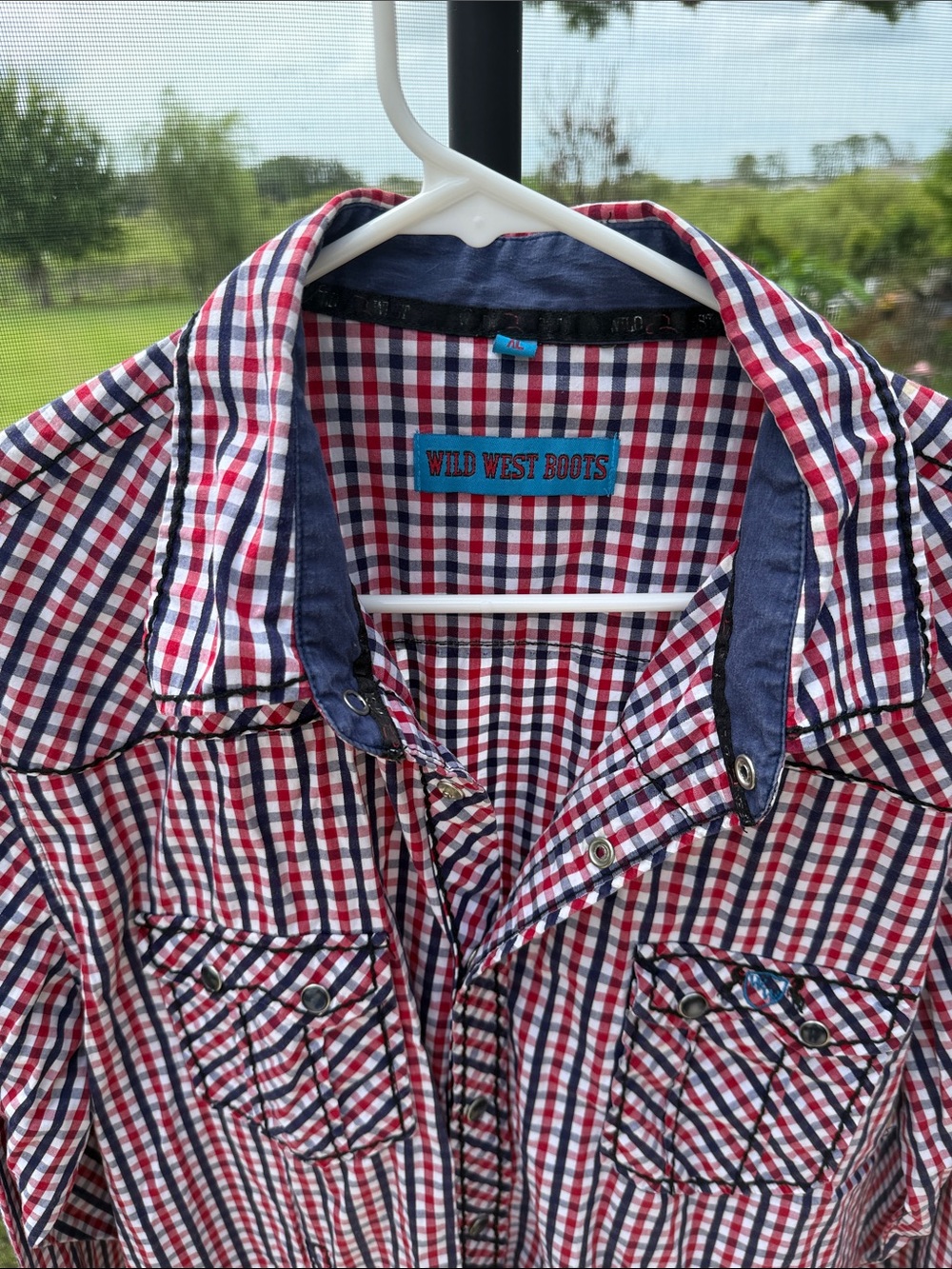 Wild West Boots patriotic Red, white & Blue Check Casual snap up Shirt